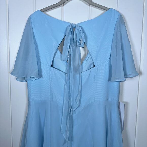 Azazie Kimber Dress Blue Size 16 Chiffon Floor-Length Formal Modest Front Slit - Picture 4 of 6